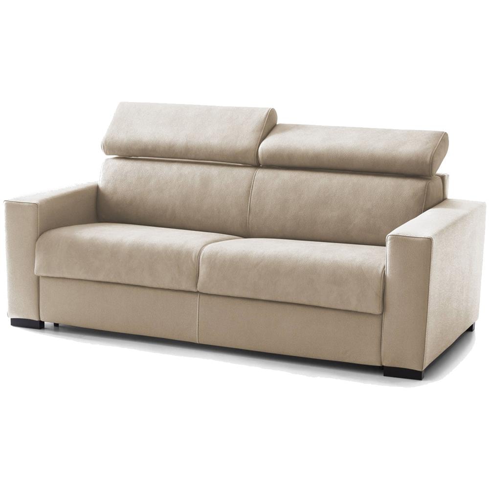 Divano Letto Aisha, Divano A 3 Posti, 100% Made In Italy, Sofà Soggiorno Con Apertura Girevole, Con Poggiatesta Regolabili E Braccioli Slim, Cm 200x95h85, Beige - Foto 2