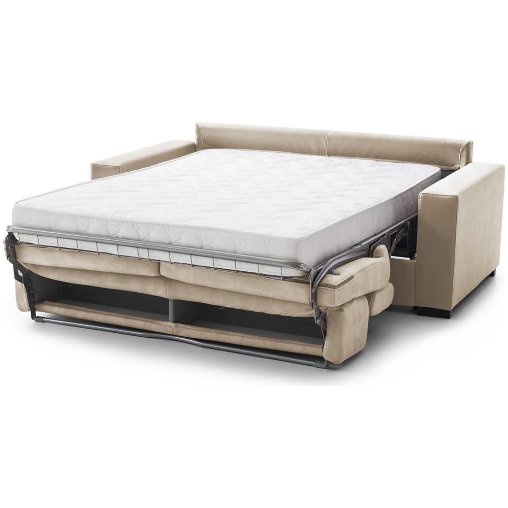 Divano Letto Aisha, Divano A 3 Posti, 100% Made In Italy, Sofà Soggiorno Con Apertura Girevole, Con Poggiatesta Regolabili E Braccioli Slim, Cm 200x95h85, Beige - Foto 4