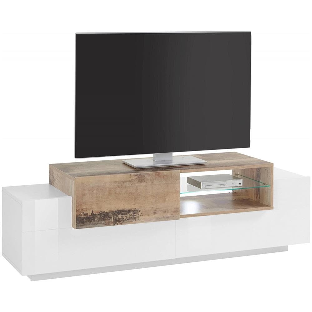 Mobile Porta Tv Pablo, Credenza Bassa Da Soggiorno, Base Porta Tv, 100% Made In Italy, Cm 160x45h51, Bianco Lucido E Acero - Foto 4