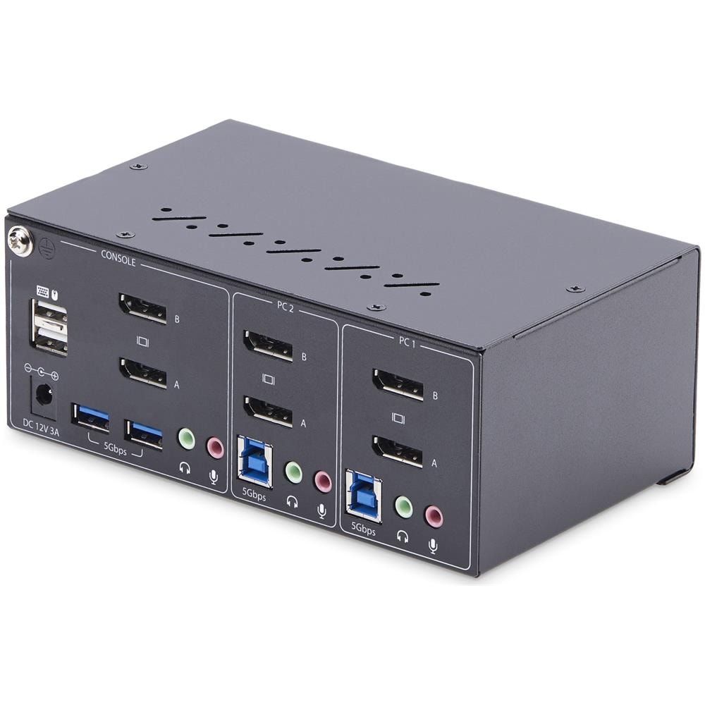 KVM Switch DisplayPort a 2 porte per doppio monitor DP, 4K 60Hz, 2 porte HID USB 2.0, Hub 2 porte USB 5Gbps, Commutazione con hotkey e pulsanti, Conforme a TAA - Protezione ESD livello 3 - Foto 2