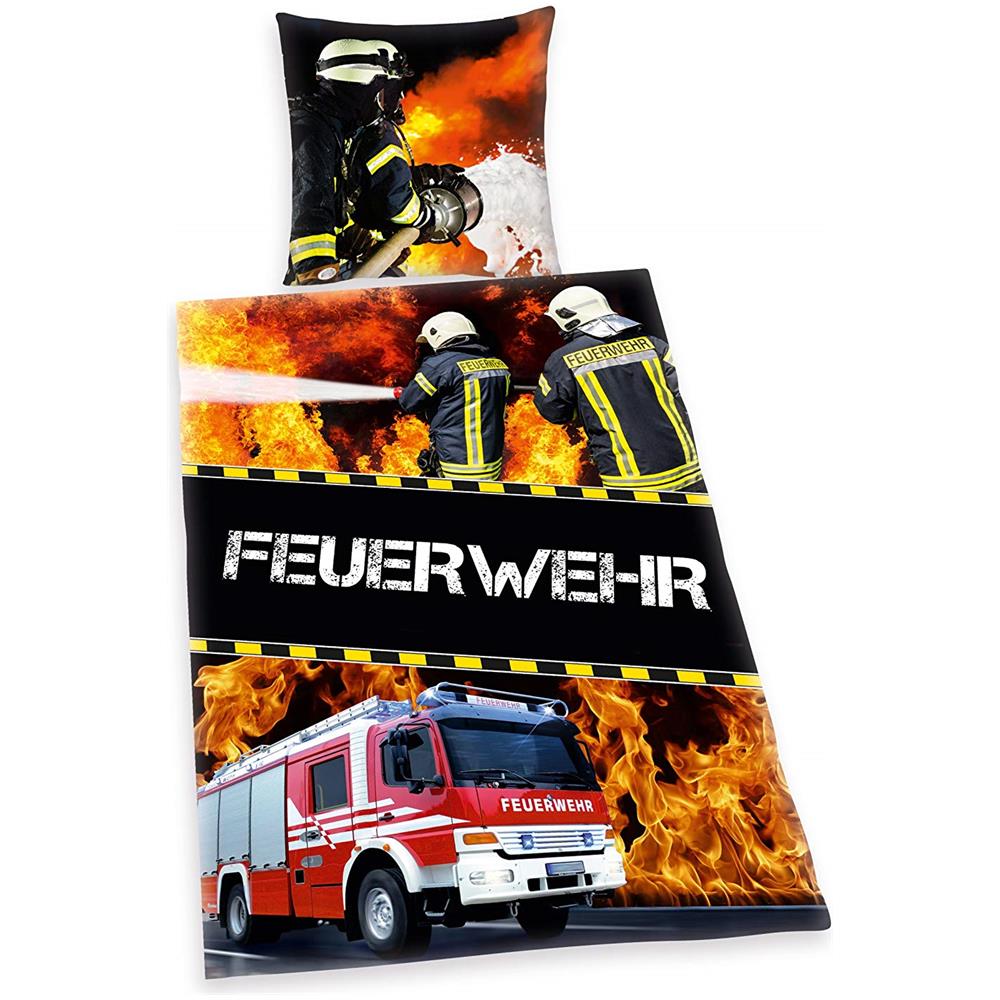 445933050 Biancheria Da Letto Feuerwehr (pompiere), Federa 80 X 80 Cm Con Copripiumino : 135 X 200 Cm, 100 % Cotone, Rinforzo - Foto 1