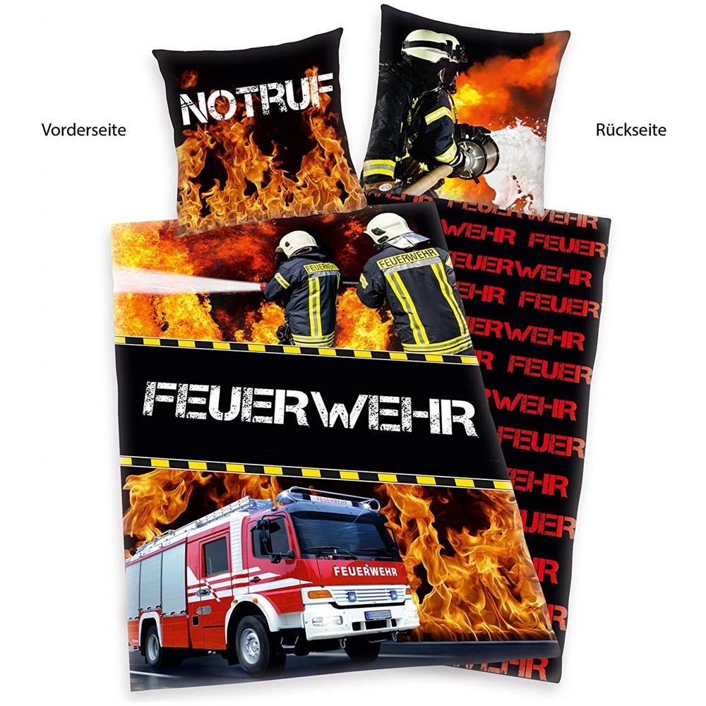445933050 Biancheria Da Letto Feuerwehr (pompiere), Federa 80 X 80 Cm Con Copripiumino : 135 X 200 Cm, 100 % Cotone, Rinforzo - Foto 2