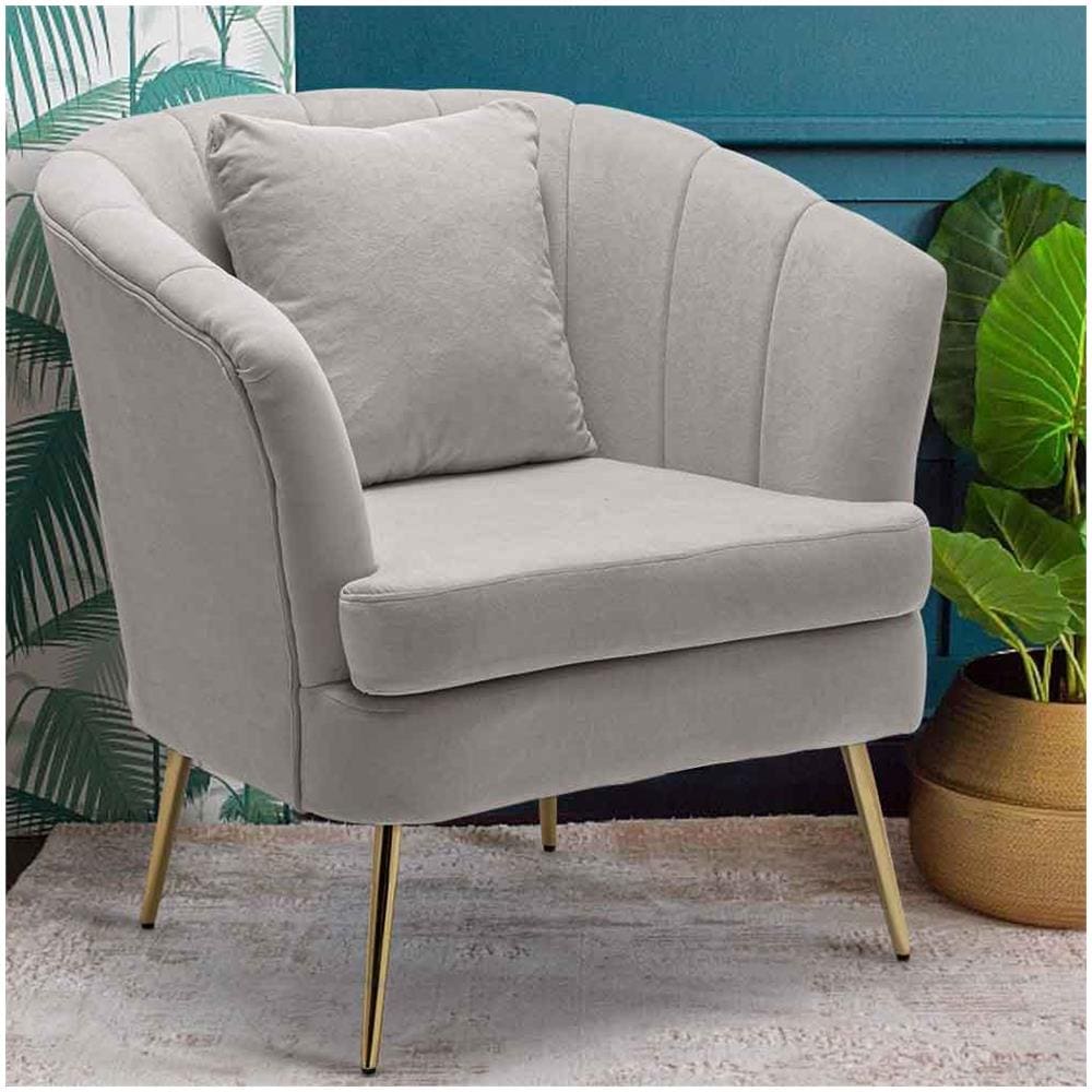 Poltrona Sedia Relax In Tessuto E Metallo Imbottita Design Moderno Grigio Oro - Foto 1
