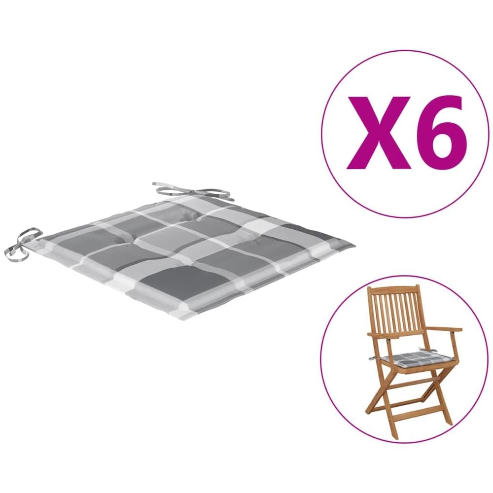 Cuscini Sedie Giardino 6 pz a Quadri Grigi 40x40x4 cm Tessuto - Foto 1