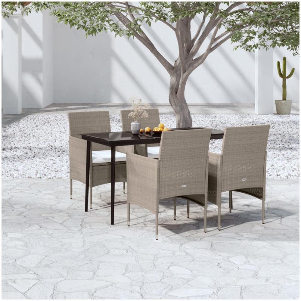 Set Da Pranzo Da Giardino Beige E Nero 5 Pz Con Cuscini - Foto 1