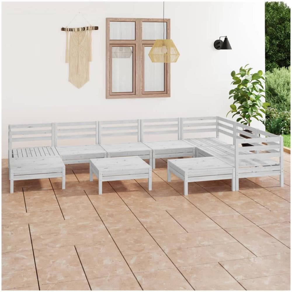 Set Divani Da Giardino 10 Pz Bianco In Massello Di Pino Bianco - Foto 1