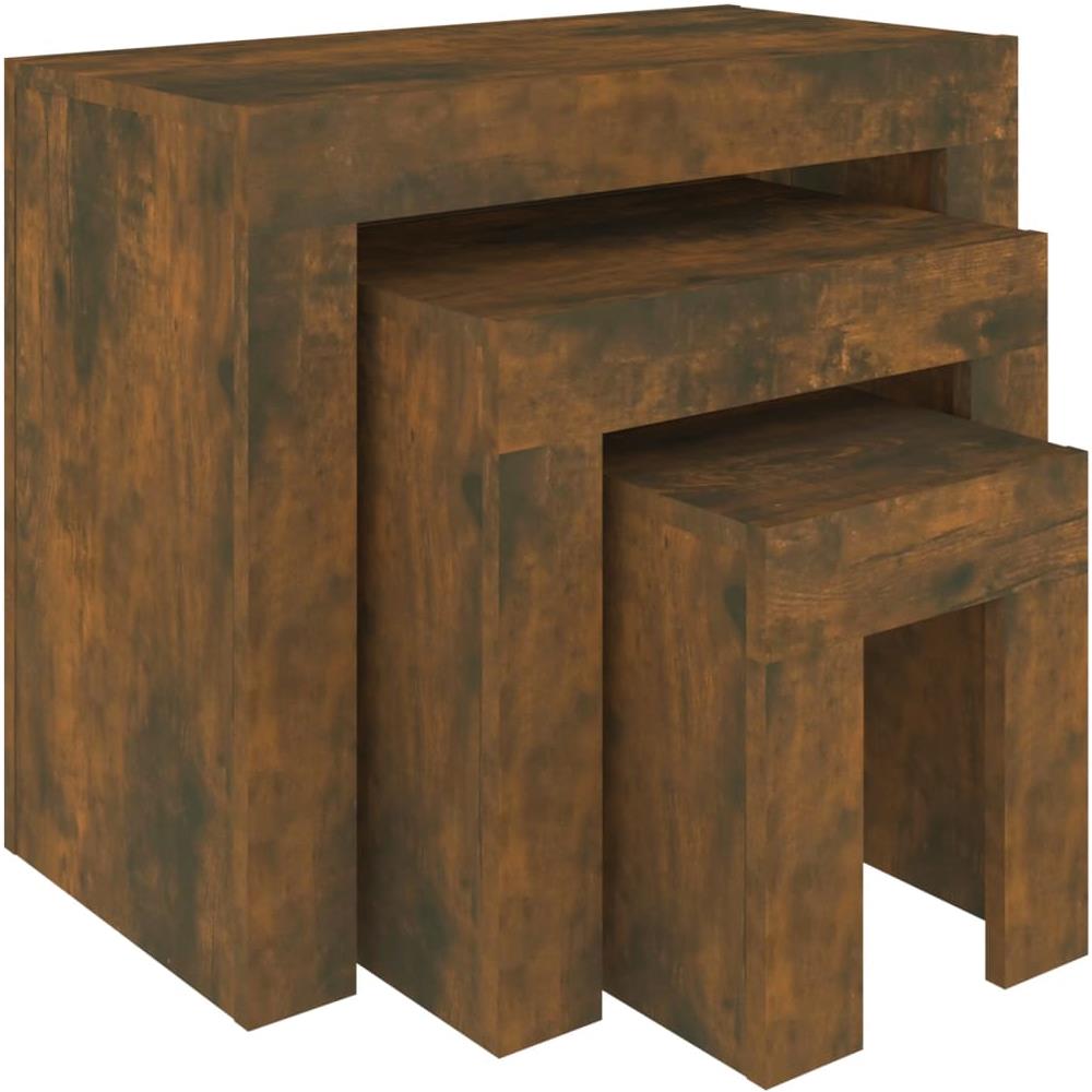 Tavolini Impilabili 3 Pz Rovere Fumo In Legno Multistrato - Foto 1