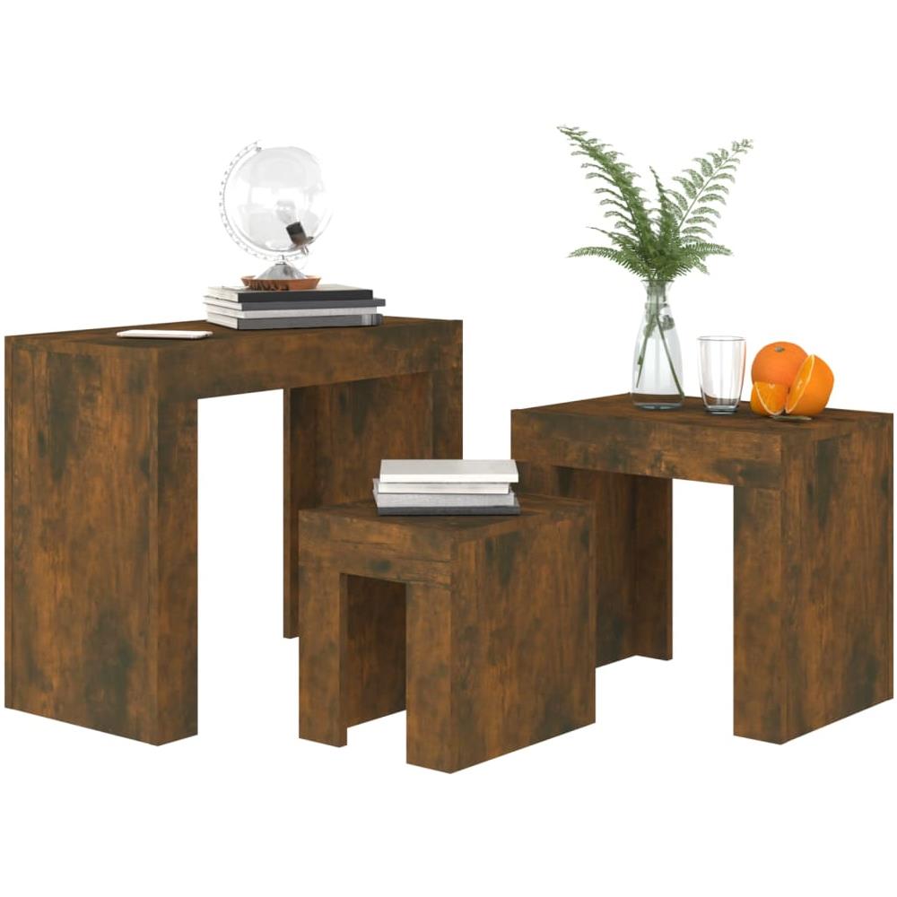 Tavolini Impilabili 3 Pz Rovere Fumo In Legno Multistrato - Foto 2