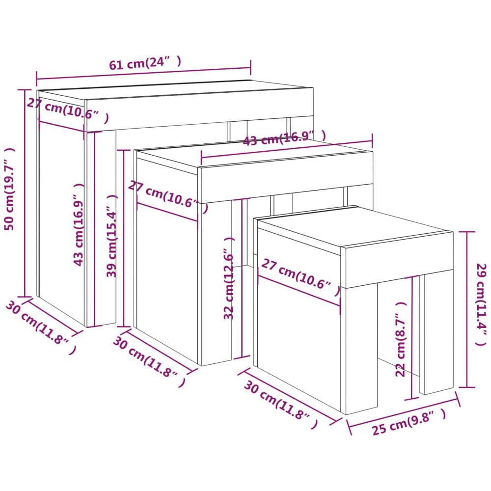 Tavolini Impilabili 3 Pz Rovere Fumo In Legno Multistrato - Foto 5