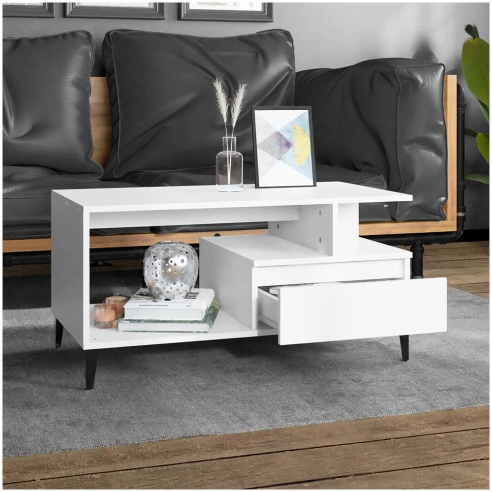 Tavolino Da Salotto Bianco 90x49x45 Cm In Legno Multistrato - Foto 3