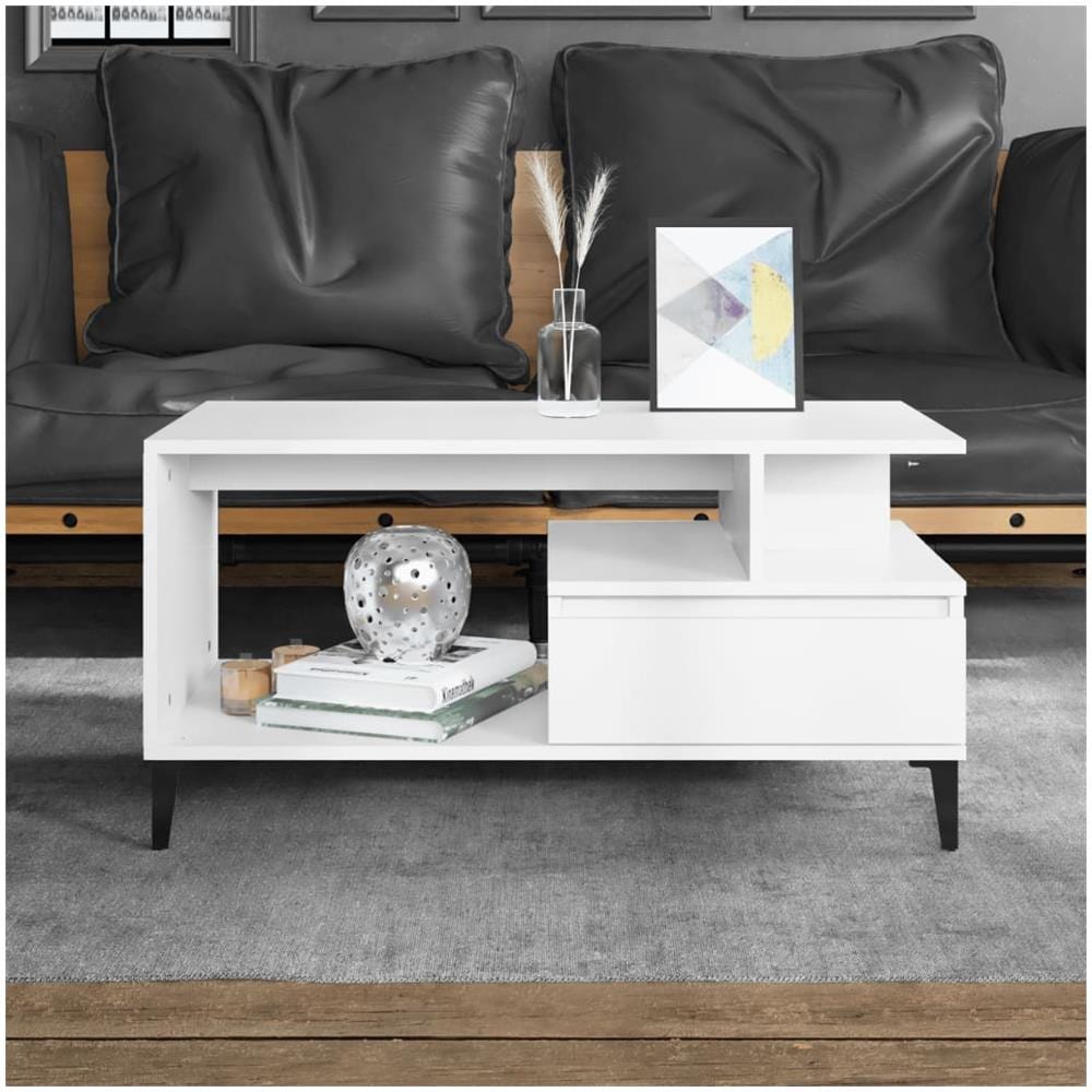 Tavolino Da Salotto Bianco 90x49x45 Cm In Legno Multistrato - Foto 1