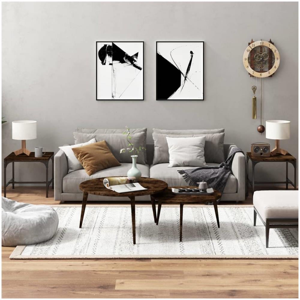 Tavolini 2pz Rovere Fumo 40x40x35 Cm In Legno Multistrato - Foto 1