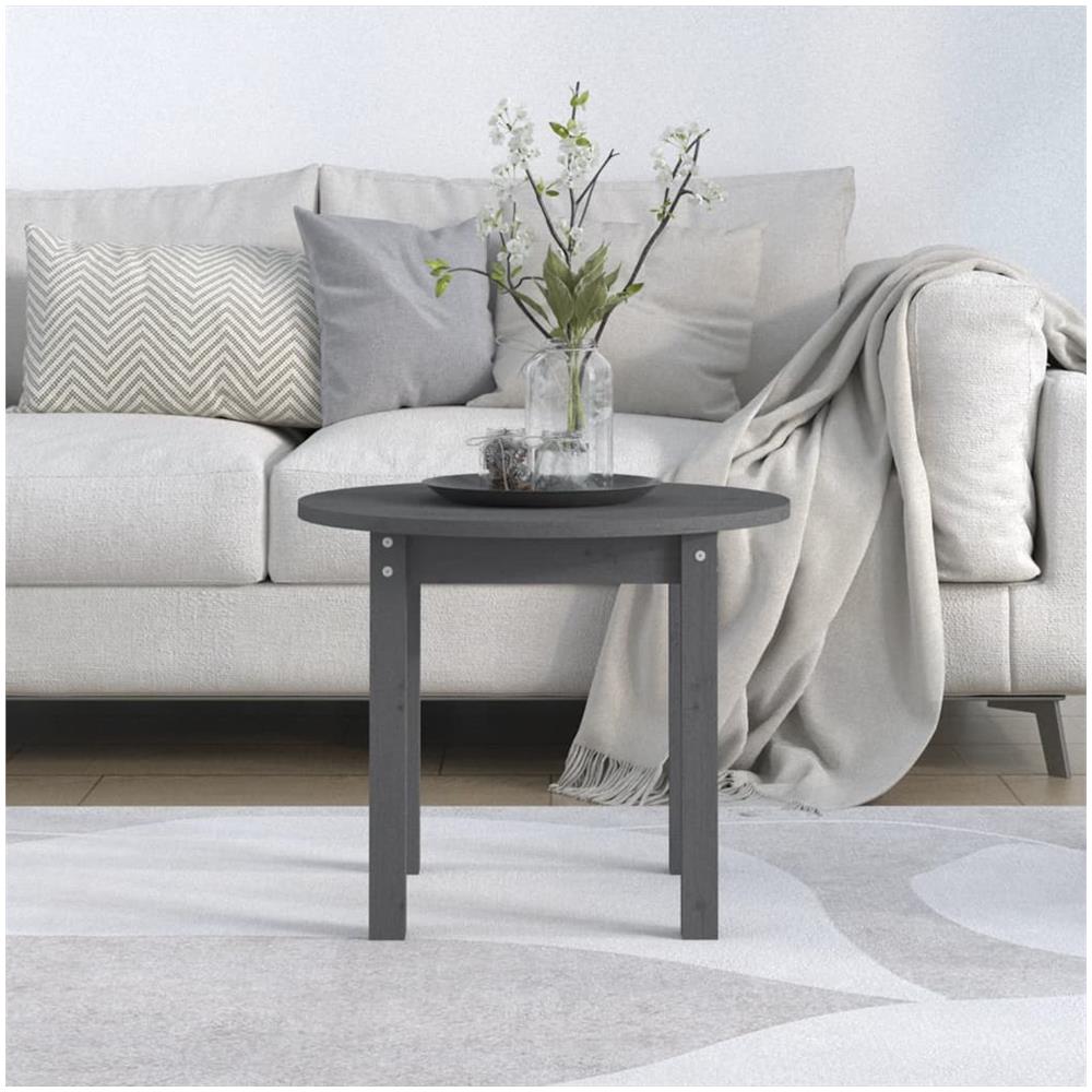 Tavolino da Salotto Grigio ? 55x45 cm in Legno Massello di Pino - Foto 3
