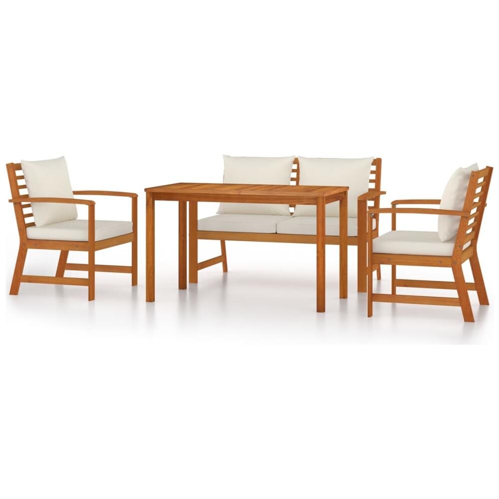 Set Da Pranzo Giardino 4pz Con Cuscini Legno Massello Di Acacia - Foto 2