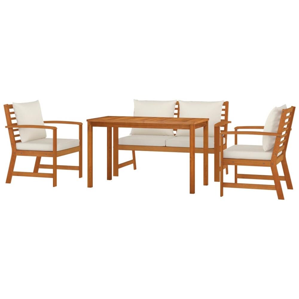 Set Da Pranzo Giardino 4pz Con Cuscini Legno Massello Di Acacia - Foto 3