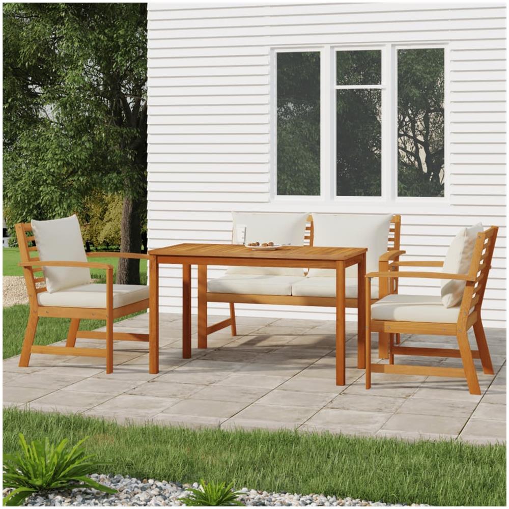 Set Da Pranzo Giardino 4pz Con Cuscini Legno Massello Di Acacia - Foto 1