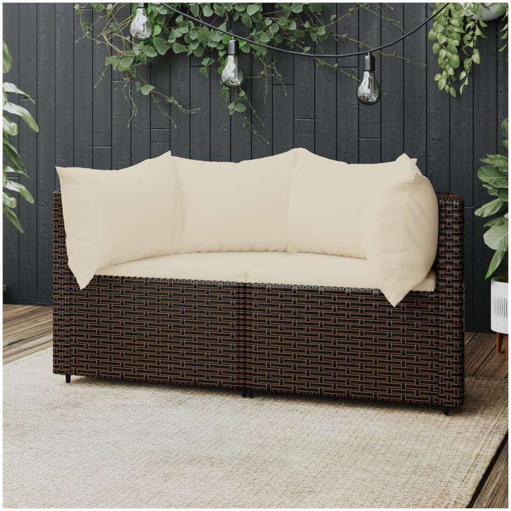Divani Angolari Da Giardino Con Cuscini 2pz Polyrattan Marrone - Foto 1