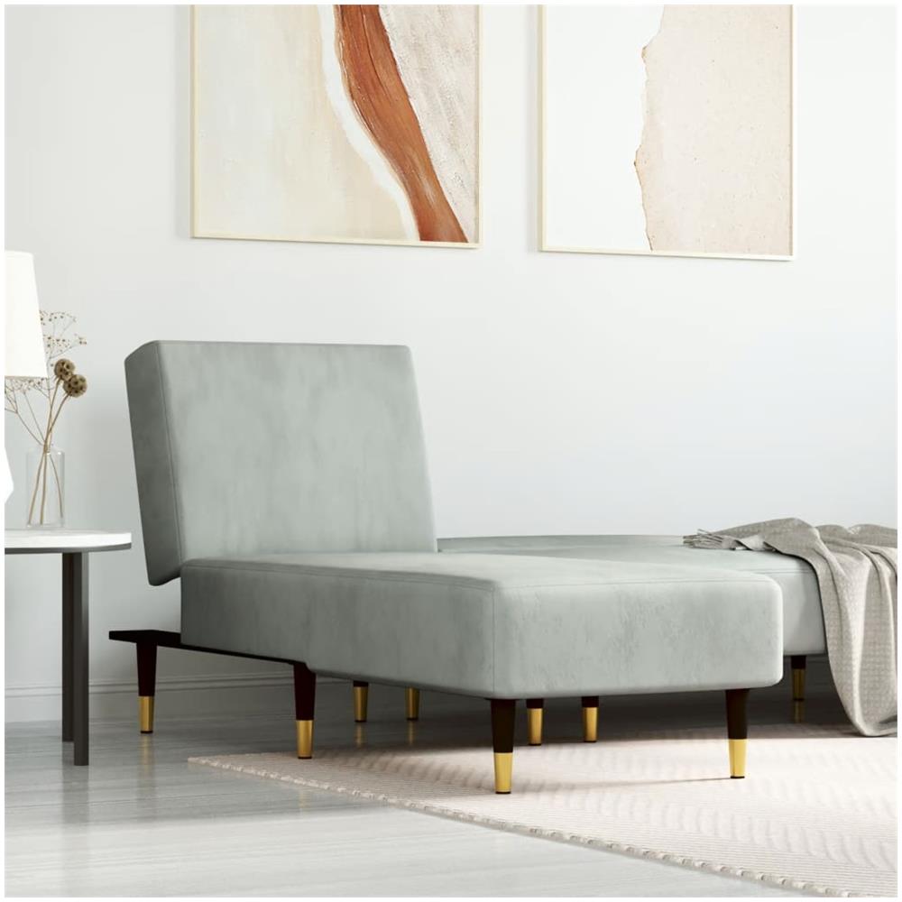 Chaise Longue In Velluto Grigio Chiaro - Foto 1