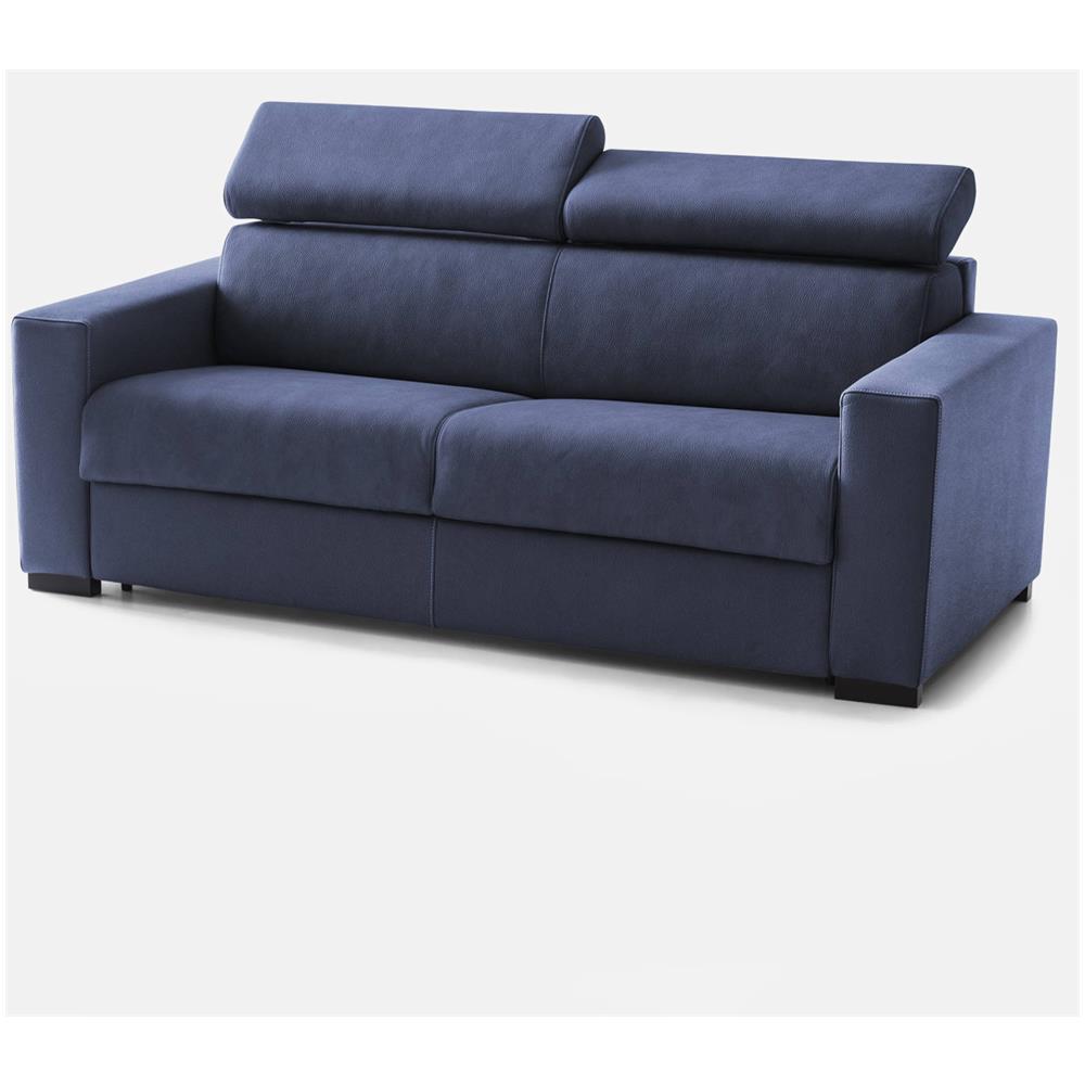 Divano Letto Aiko, Divano A 3 Posti, 100% Made In Italy, Sofà Soggiorno Con Apertura Girevole, Con Poggiatesta Regolabili E Braccioli Standard, Cm 220x95h85, Blu - Foto 2