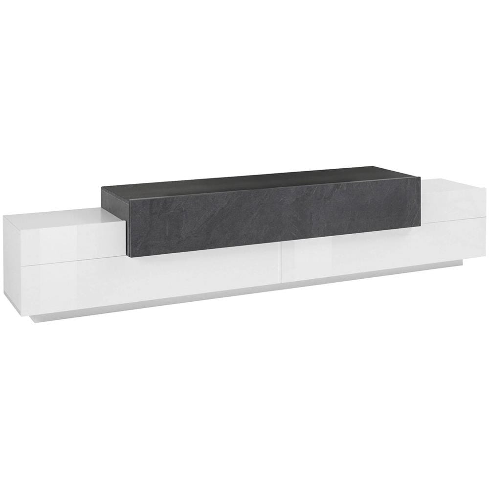 Mobile Porta Tv Nico, Credenza Bassa Da Soggiorno, Base Porta Tv, 100% Made In Italy, Cm 240x45h52, Bianco Lucido E Ardesia - Foto 2
