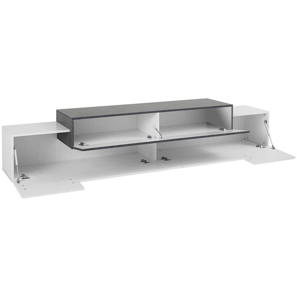 Mobile Porta Tv Nico, Credenza Bassa Da Soggiorno, Base Porta Tv, 100% Made In Italy, Cm 240x45h52, Bianco Lucido E Ardesia - Foto 4