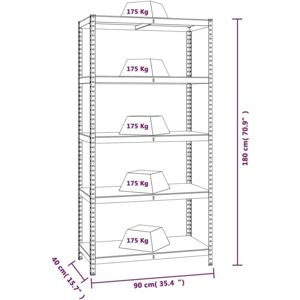 Scaffali 5 Ripiani 4pz Antracite in Acciaio e Legno Multistrato - Foto 10
