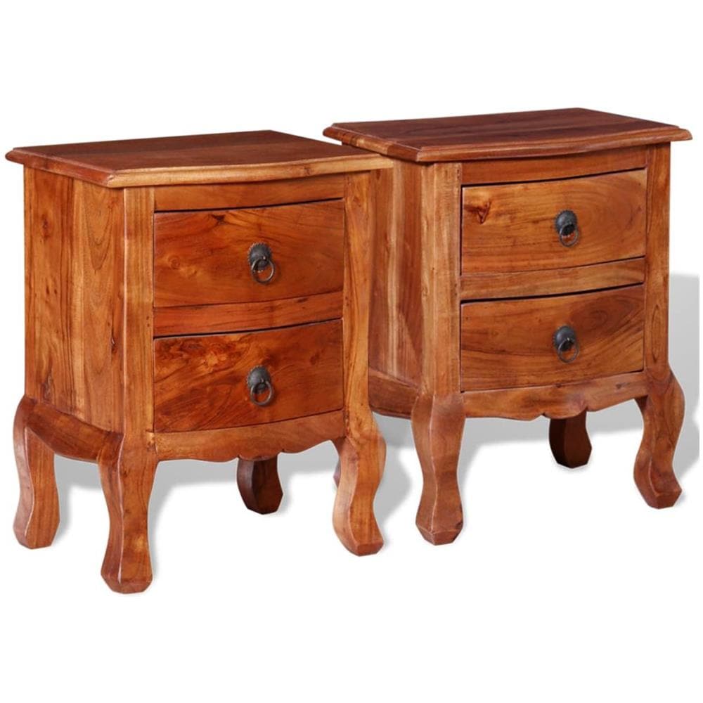 2 Pz Set Comodini Con Cassetti In Legno Massello Di Acacia - Foto 1
