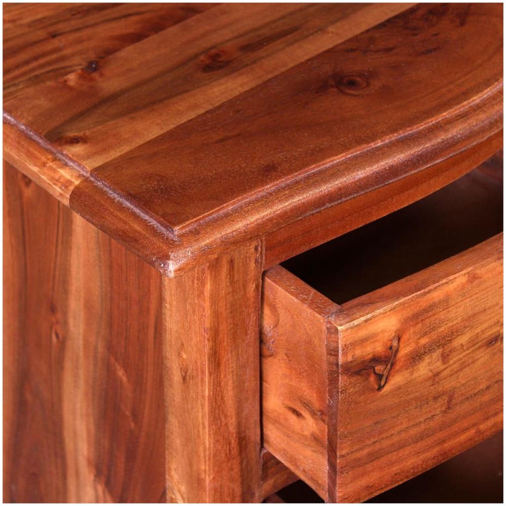 2 Pz Set Comodini Con Cassetti In Legno Massello Di Acacia - Foto 2