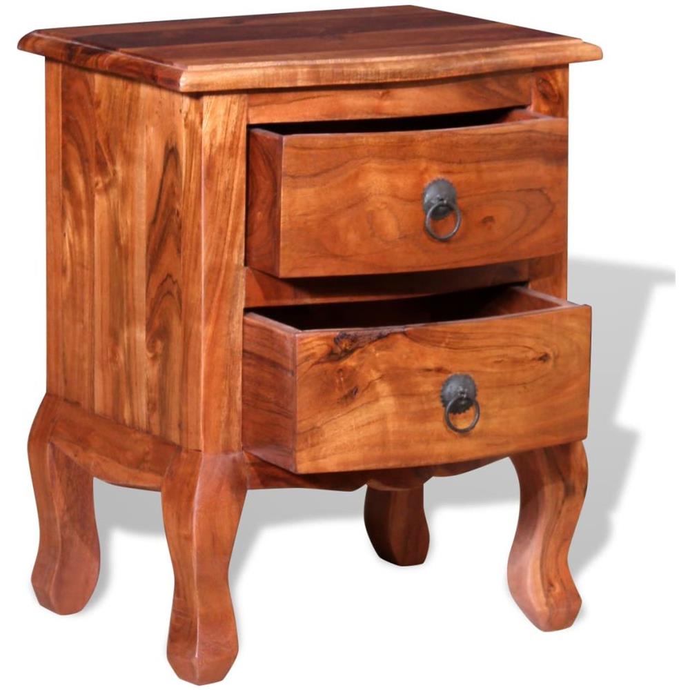2 Pz Set Comodini Con Cassetti In Legno Massello Di Acacia - Foto 7