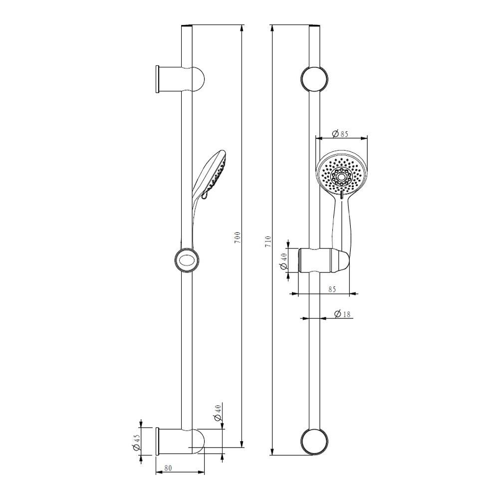 Saliscendi Mali Con Altezza Regolabile E Doccino Tre Getti. (mm2)  - Foto 1