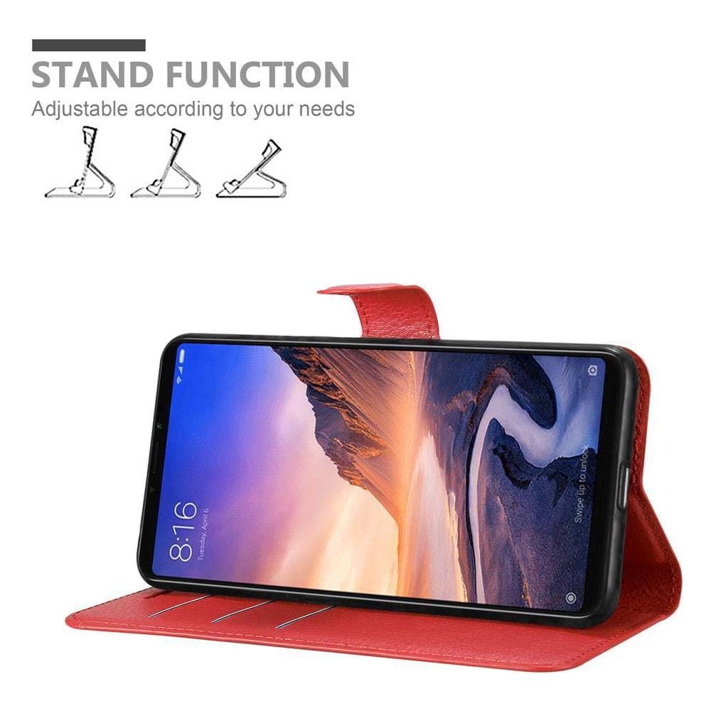 Custodia Compatibile Con Xiaomi Mi Max 3 In Rosso Carminio - Coperchio Protettiva Con Chiusura Magnetica, Funzione Stand E Tasca Per Le Carte - Foto 2