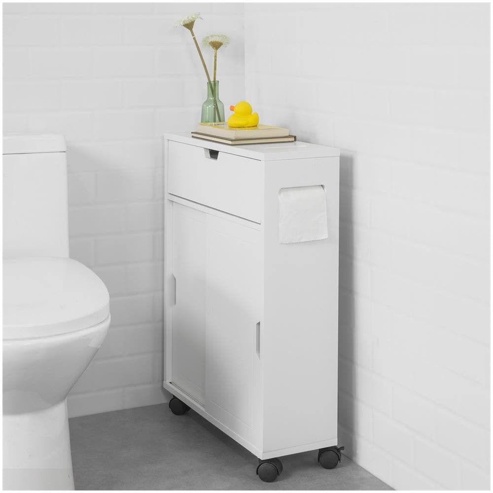 Carrello Salvaspazio Portarotolo Portascopino Con Ruote Bianco Bzr31-w - Foto 8