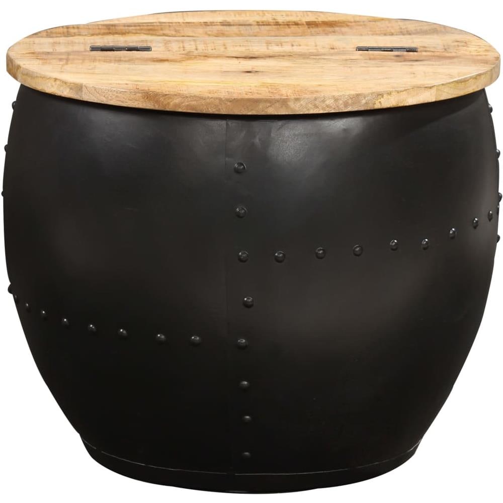 Tavolino Da Caffè Rotondo 53x43 Cm In Legno Massello Di Mango - Foto 2
