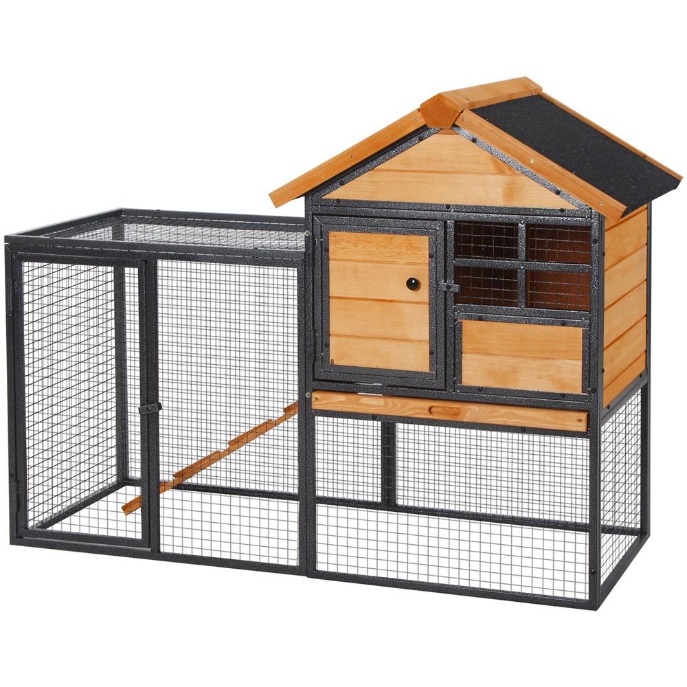 Gabbia Per Conigli Con Casetta, Rampa E Area Aperta, Conigliera In Legno E Metallo Giallo Chiaro, 122x63x92cm - Foto 1