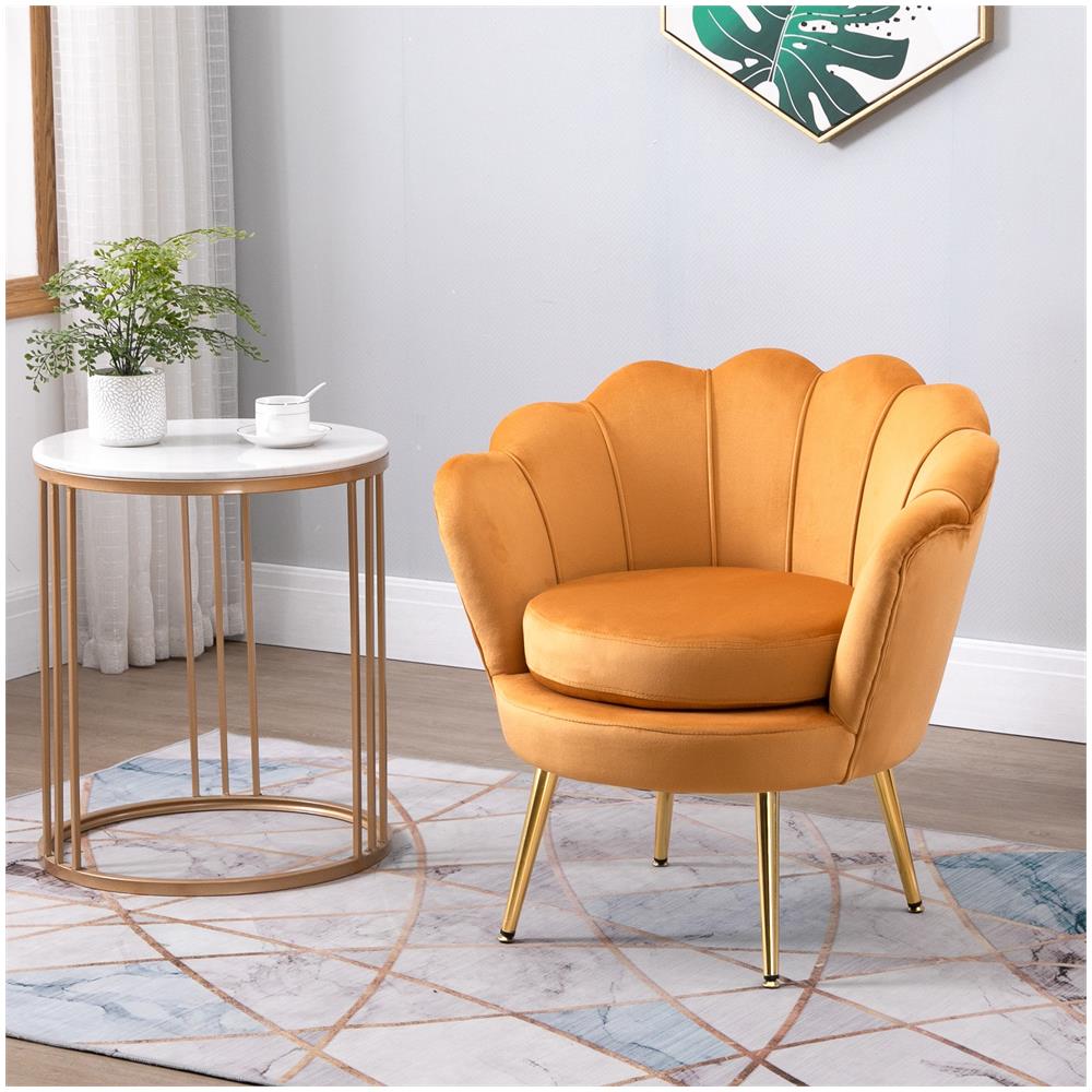 Poltrona Vintage Di Design In Velluto Giallo, Poltroncina Da Camera Con Schienale Alto 75x63x73cm - Foto 8