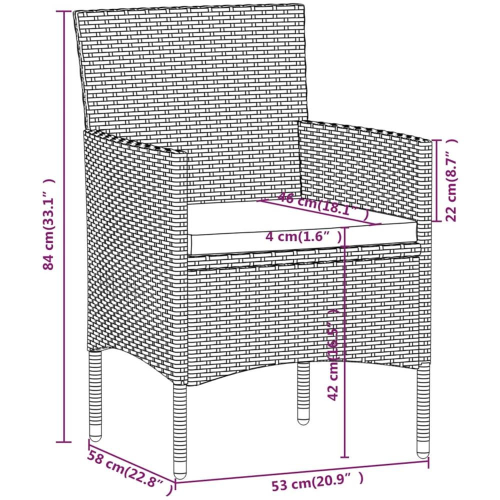 Set Da Pranzo Per Giardino 3 Pz Con Cuscini Beige E Nero - Foto 2