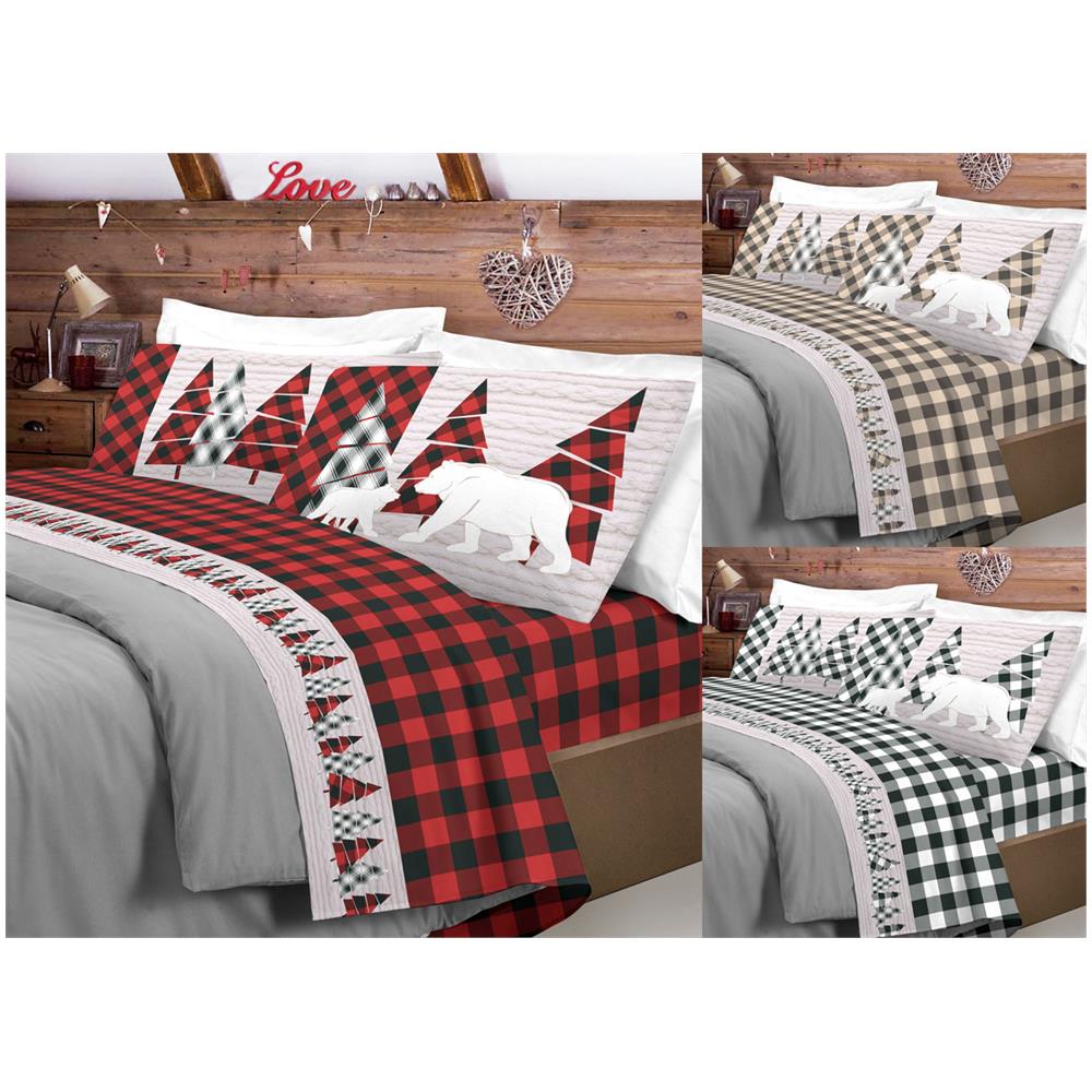 Completo Lenzuola Letto Pensieri Delicati 100% Cotone Dis. Canada Matrimoniale Grigio - Foto 2