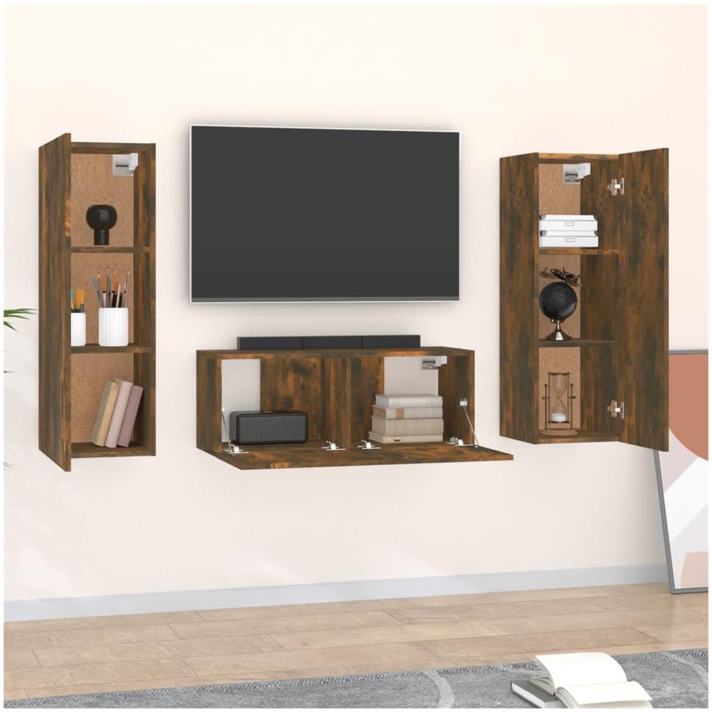 Set Mobili Porta Tv 3 Pz Rovere Fumo In Legno Multistrato - Foto 8