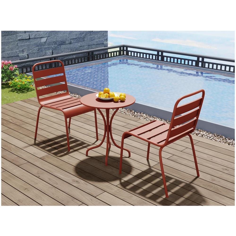 Set Tavolino e 2 Sedie da Giardino in Acciaio e Plastica Marrone