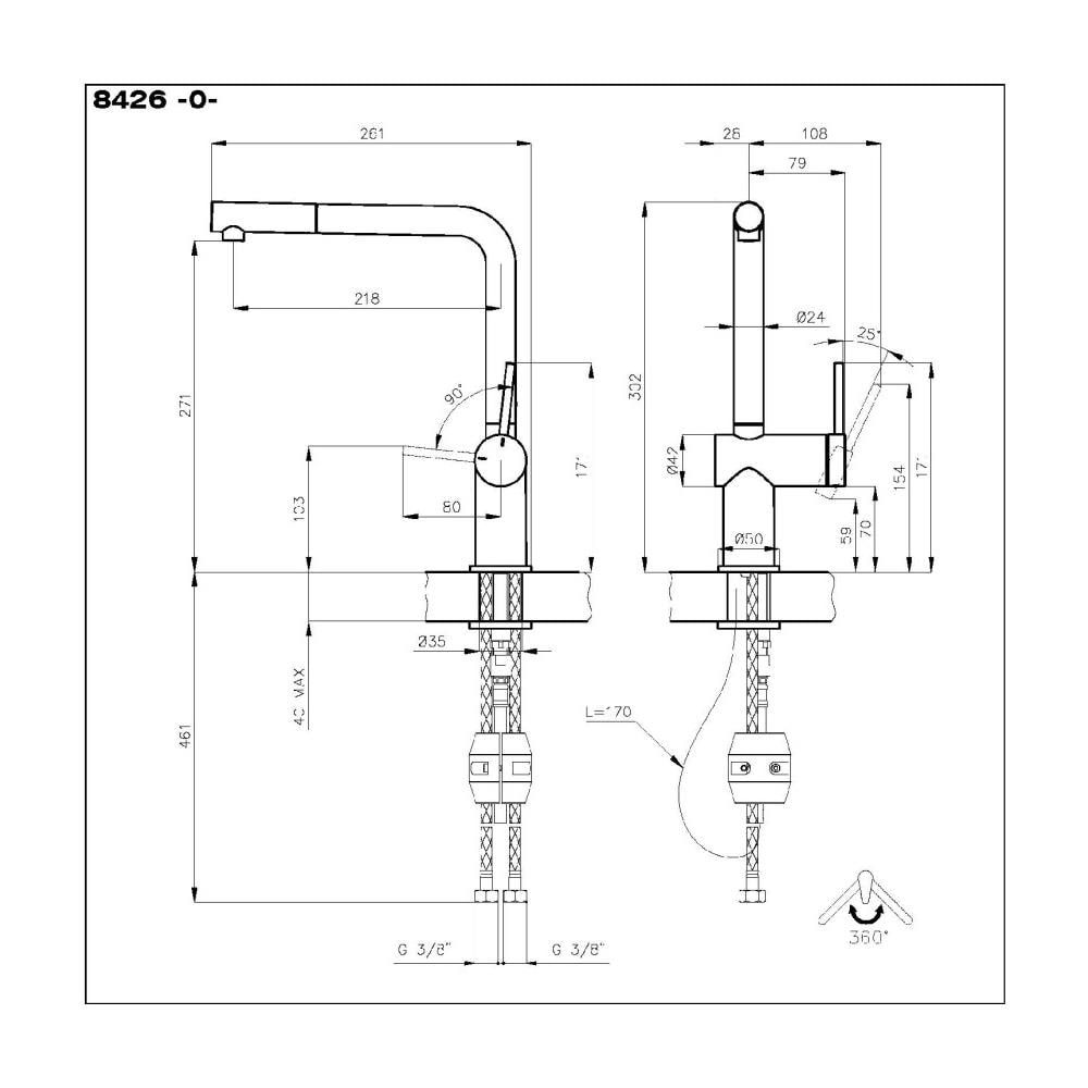 Miscelatore da Cucina IOTA 8426000 Classic con Canna Girevole a 360° Colore Acciaio - Foto 2