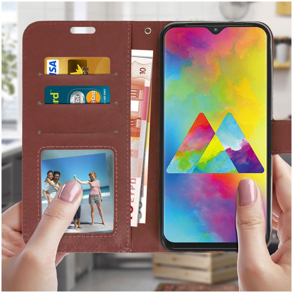 Custodia A Libro Samsung Galaxy M20 Portacarte Funzione Supporto - Marrone - Foto 5