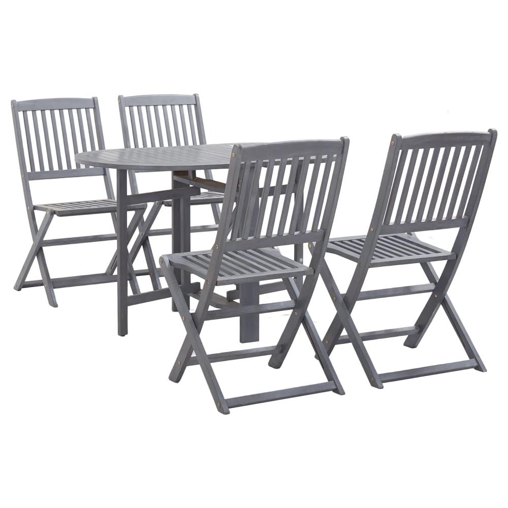 Set Da Pranzo Per Giardino 5 Pz Legno Massello Di Acacia Grigio - Foto 1