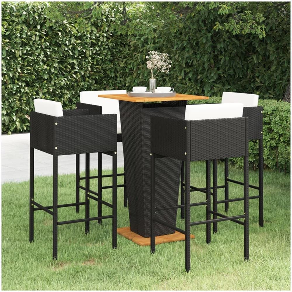 Set Bar Da Giardino 5 Pz Con Cuscini In Polyrattan Nero - Foto 1