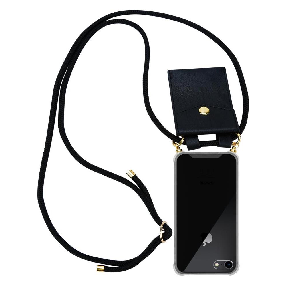 Catena Di Telefoni Cellulari Compatibile Con Apple Iphone 7 / 7s / 8 / Se 2020 In Nero - Coperchio Protettivo In Silicone Con Anelli D'oro, Cinturino In Corda E Custodia Staccabile - Foto 1