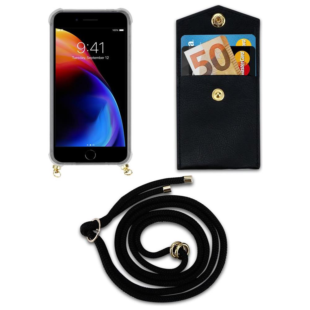 Catena Di Telefoni Cellulari Compatibile Con Apple Iphone 7 / 7s / 8 / Se 2020 In Nero - Coperchio Protettivo In Silicone Con Anelli D'oro, Cinturino In Corda E Custodia Staccabile - Foto 8