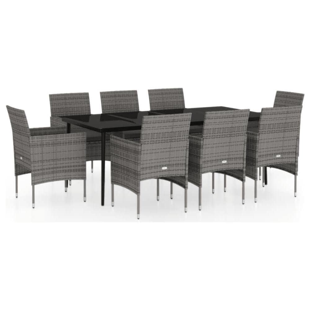 Set Da Pranzo Per Giardino 9 Pz Con Cuscini Grigio E Nero - Foto 2