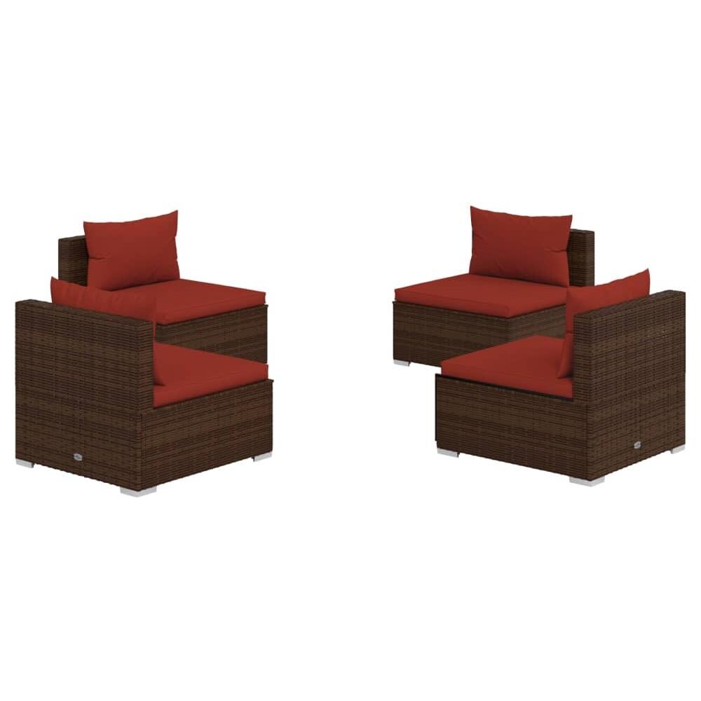 Set Divani Da Giardino 4 Pz Con Cuscini In Polyrattan Marrone - Foto 1