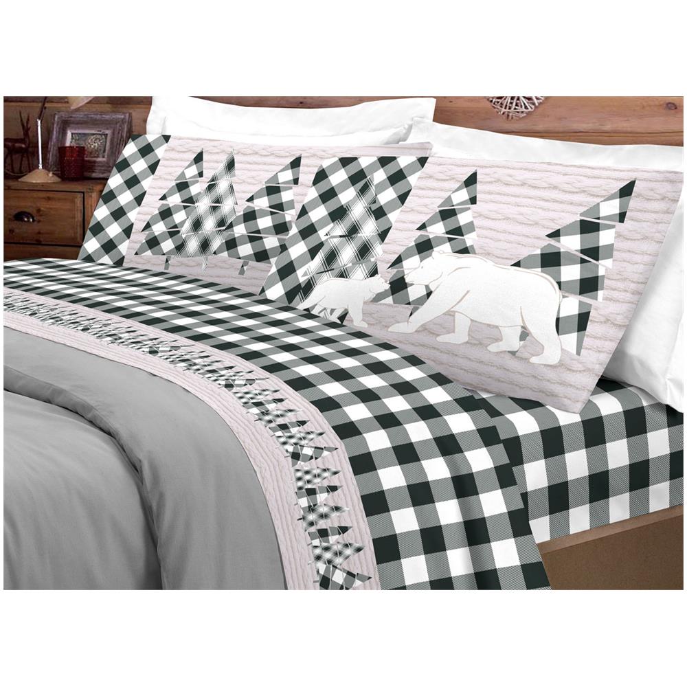 Completo Lenzuola Letto Pensieri Delicati 100% Cotone Dis. Canada Piazza E Mezza Grigio - Foto 1