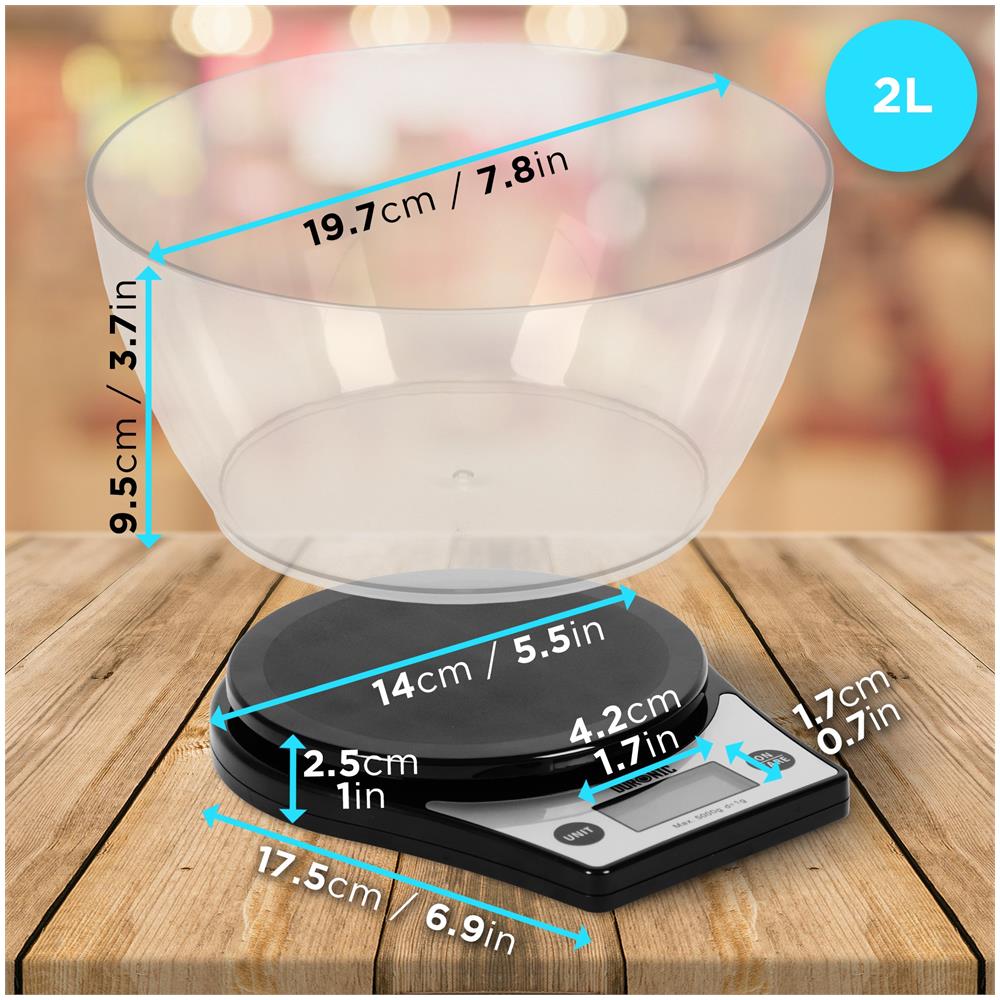 Ks6000 Bk Bilancia Da Cucina | Bilancia Ad Alta Precisione Con Display Digitale Retro Illuminato | Portata 1g / 5 Kg Con Ciotola Da 2 L | Piattaforma Nera | Funzione Tara | Ideale Per Cucina E Pasticceria - Foto 6