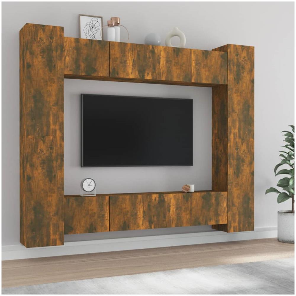 Set Mobili Porta Tv 8pz Rovere Fumo In Legno Multistrato - Foto 1